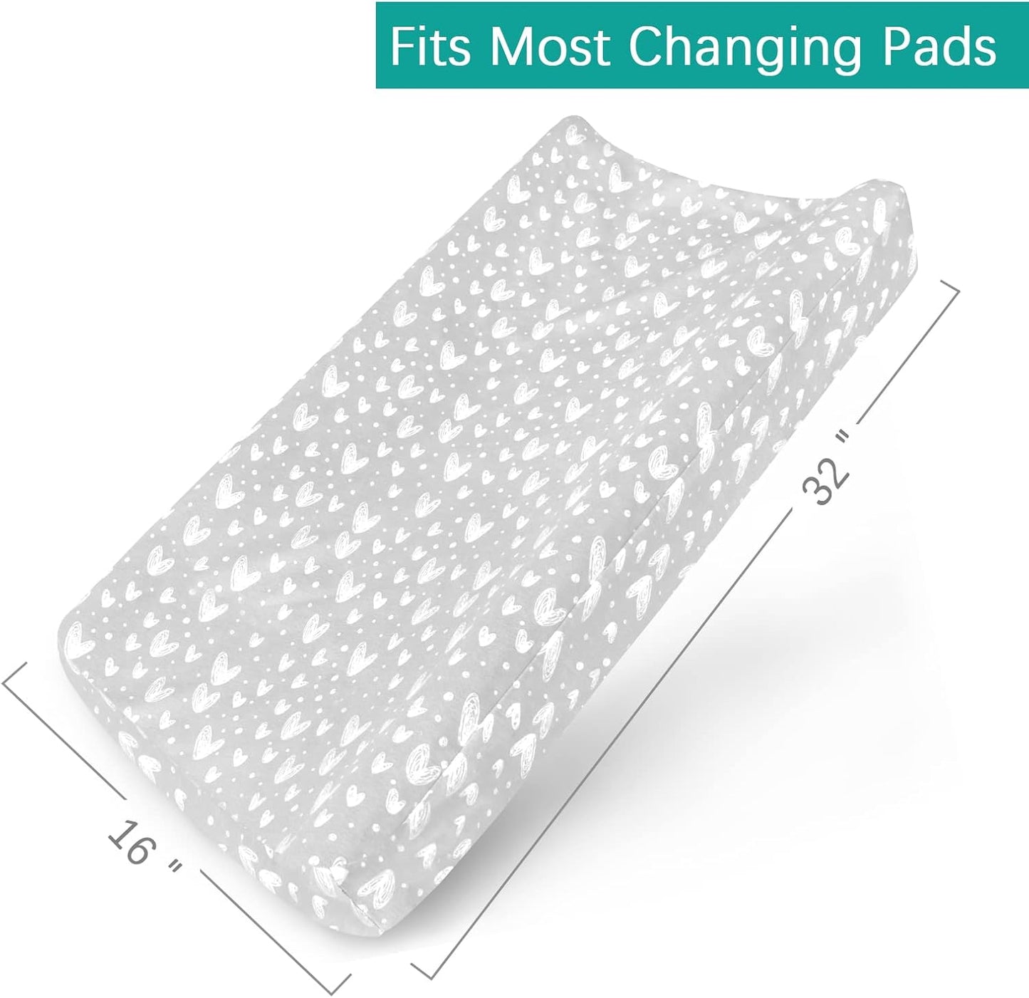 Waterproof Changing Pad Cover 2 Pack, 100% Cotton Change Table Cover Sheets, Ultra Soft, Unisex White Grey Star Print