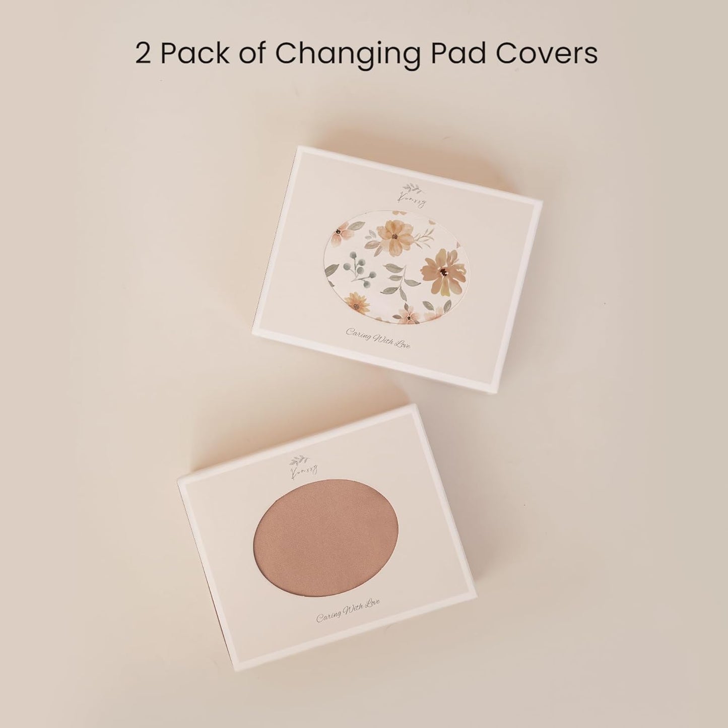 Konssy 2 Pack Stretchy Changing Pad Covers for Girl, Boy, Silky Soft Changing Table Cover, Breathable Baby Nursery Diaper Chang Pad Sheets (Toffee, Flourish)