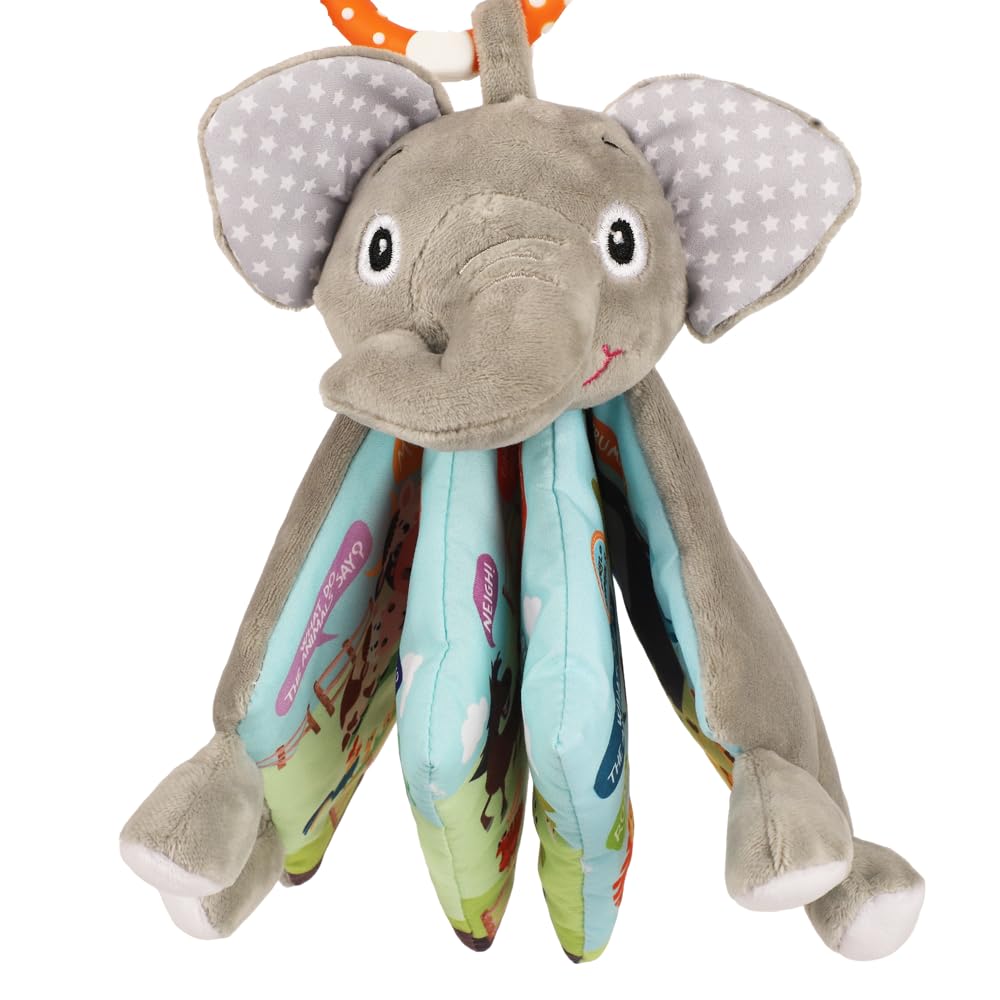 Elephant Baby Books Toys 0-6 Months, Loveys Crinkle Books for Babies,Touch and Feel Infant Toys 6-12-18 Months 1-2 Year Old, Shower Gifts Soft Cloth Book, Teether for Boys Girls - Small Edition