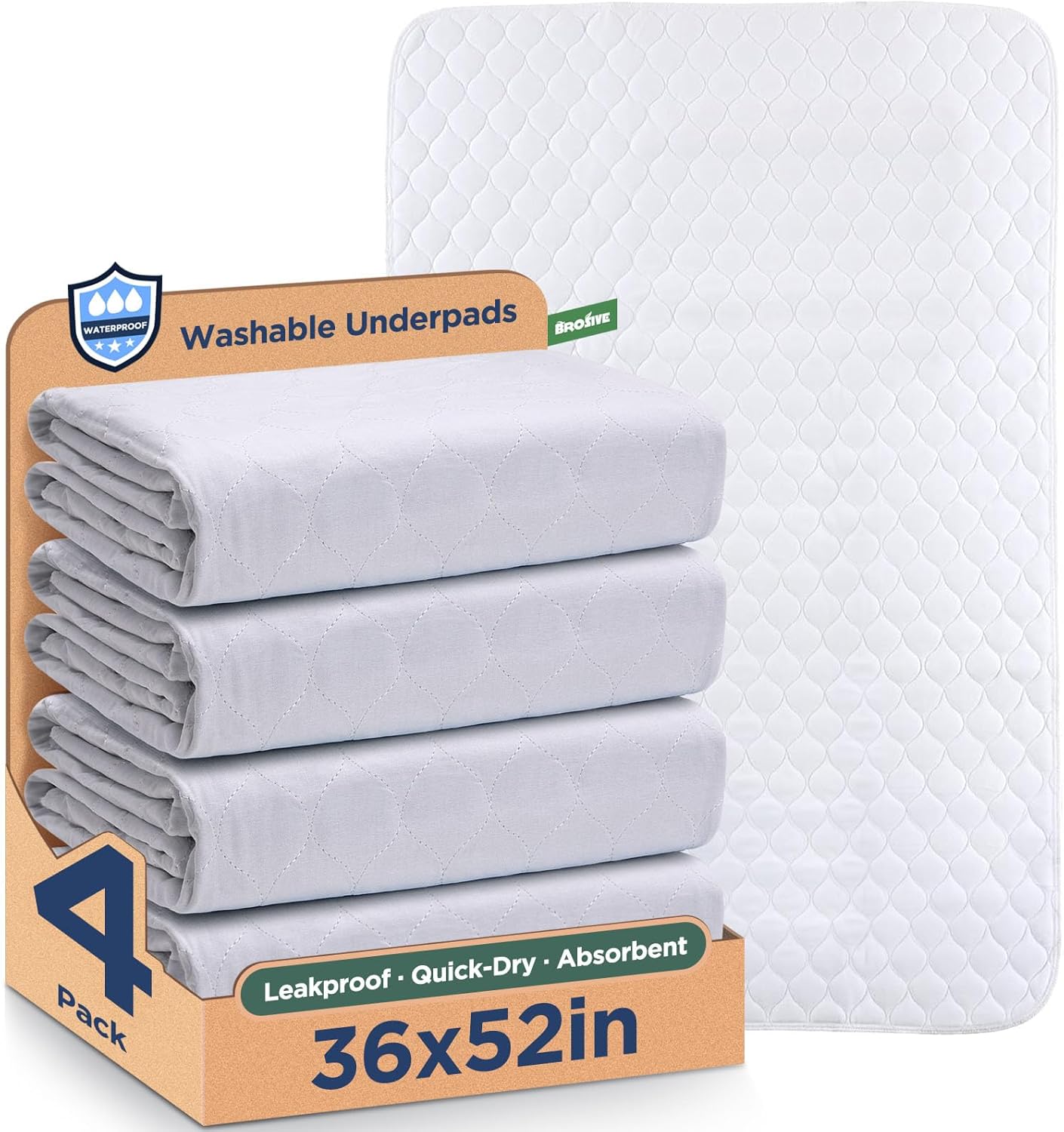 Washable Bed Pads 36" x 52" - 4 Pack, White, Waterproof Bed Pads for Incontinence, Bed Wetting Pads for Bed, Sofa, Floor, Resuable Underpads for Adults, Seniors, Pet