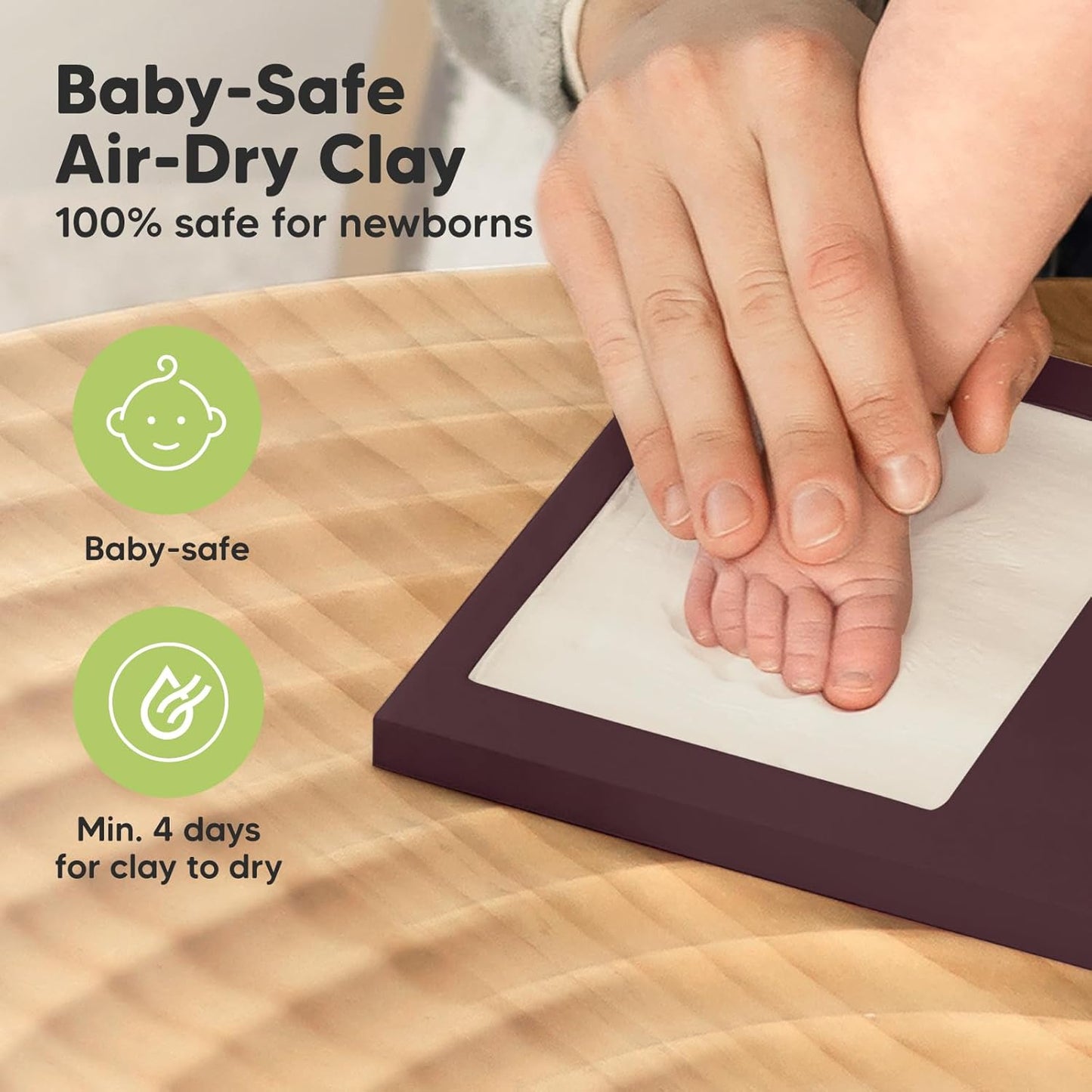 Baby Hand and Footprint Kit - Clay Handprint Keepsake Frame, Newborn Nursery Picture Frame, Personalized New Mom Gifts for Baby Shower & Registry (Auburn)