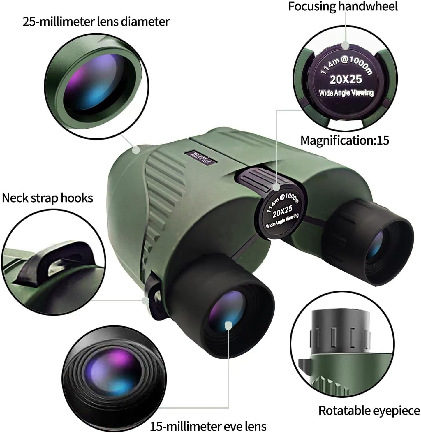 20x25 Compact Binoculars with Strap for Kids and Adults, Sharp Clear, Mini Low Weight Binoculars for Bird Watching,Hiking Outdoor, Cruise Ship,Concert