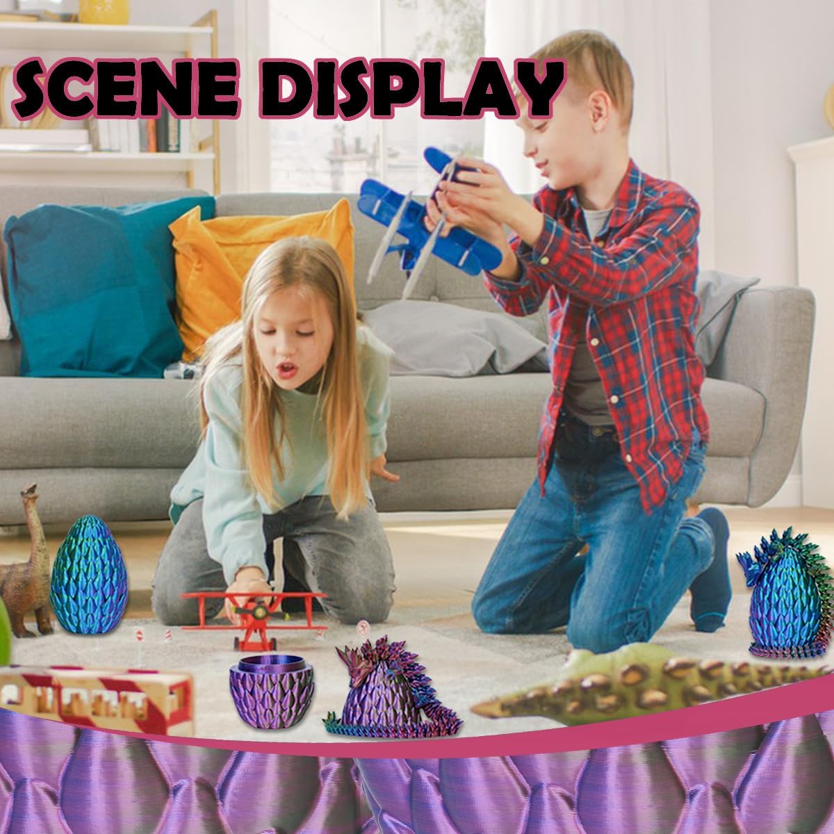 Dragon Eggs with Dragon Inside, 12In 3 Color Dazzle 3D Printed Dragon Egg Desktop Motion Toys, Executive Desk Articulated Dragon Toy, Home Office Decor