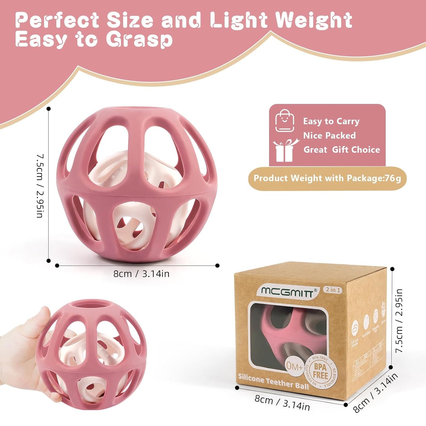 MCGMITT Sensory Balls for Baby, Food Grade Stretchy Silicone Infant Ball, Easy Grasp Ball for Babies 0-12 Months BPA-Free Montessori Learning Toy, Developmental Teething Toys Baby Shower Gifts