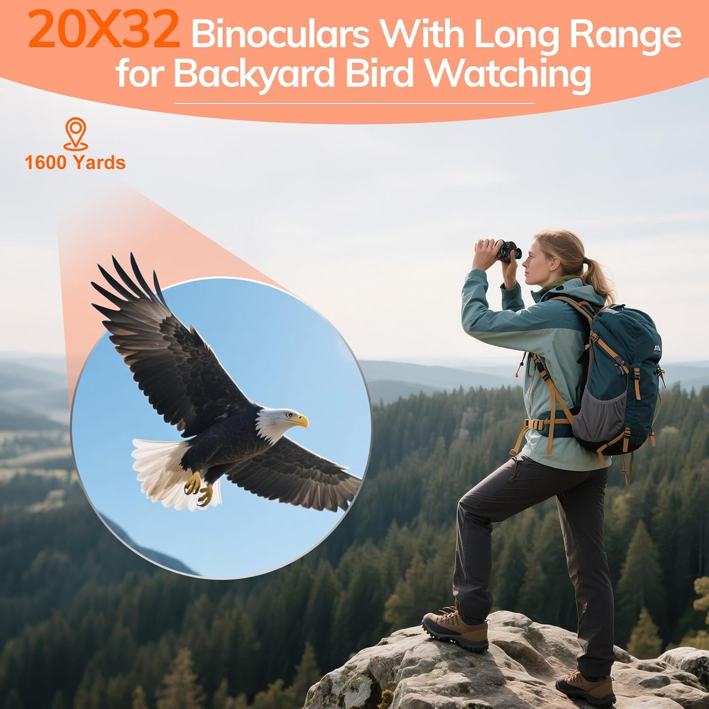 Compact Binoculars for Adults High Powered - OPAITA 20x32 Small Binoculars for Adults Kids with Low Light Vision for Hunting Cruise Ship Travel Concert Hiking Orange