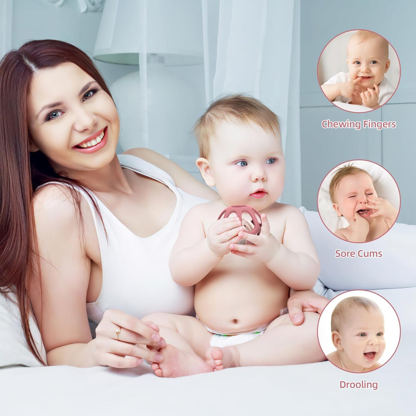 MCGMITT Baby Rattle Teether Toy, Easy Grasp Silicone Sensory Balls, Food Grade Stretchy Infant Toy Baby Ball, Montessori Teething Toy Gift for Infant Boys and Girls 0-6-12 Months