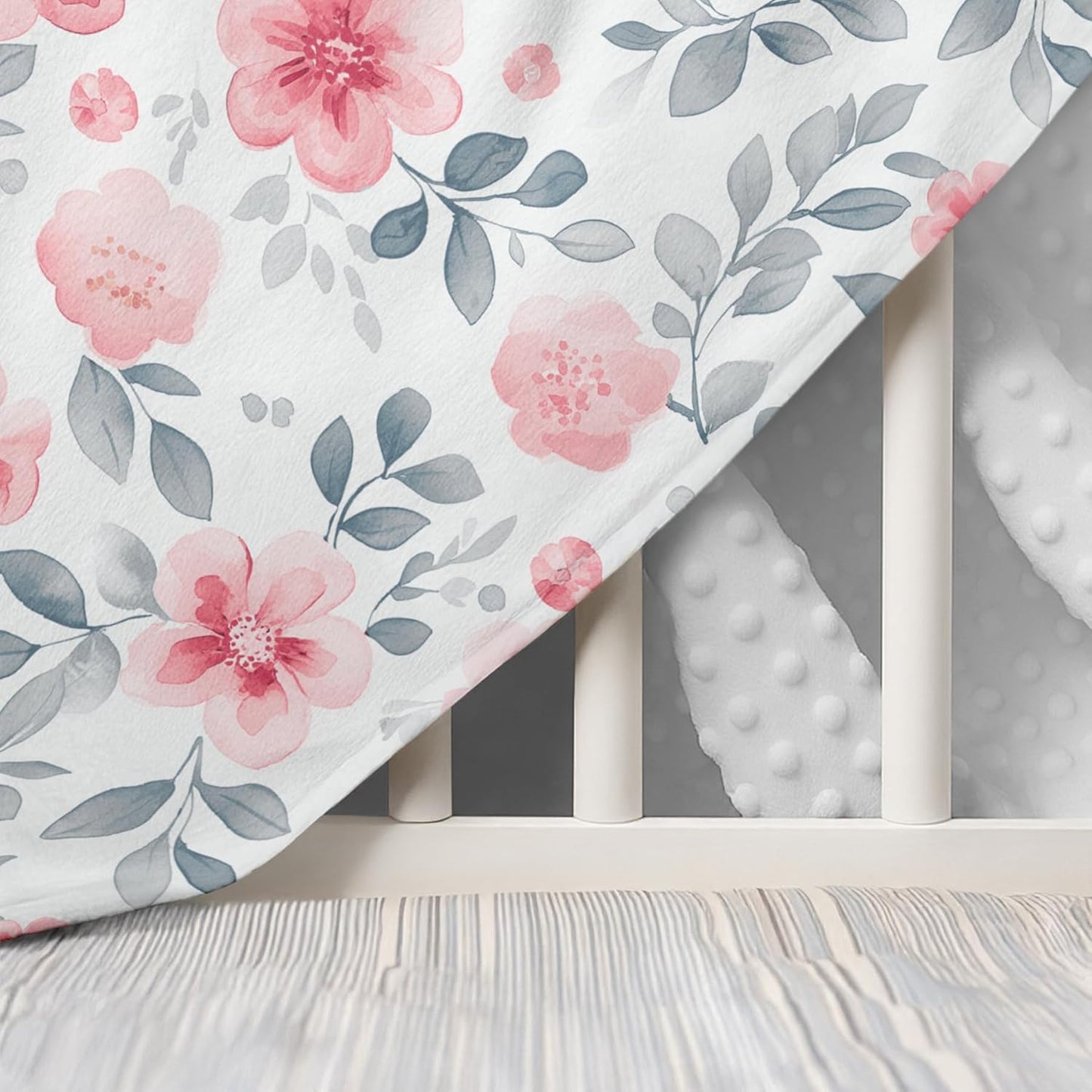 Floral Minky Baby Blanket 30 x 40 Inches for Boys Girls, Soft Plush Receiving Blanket with Dotted Back, Gift for Toddler Newborn Infant Christmas Birthday Baby Shower