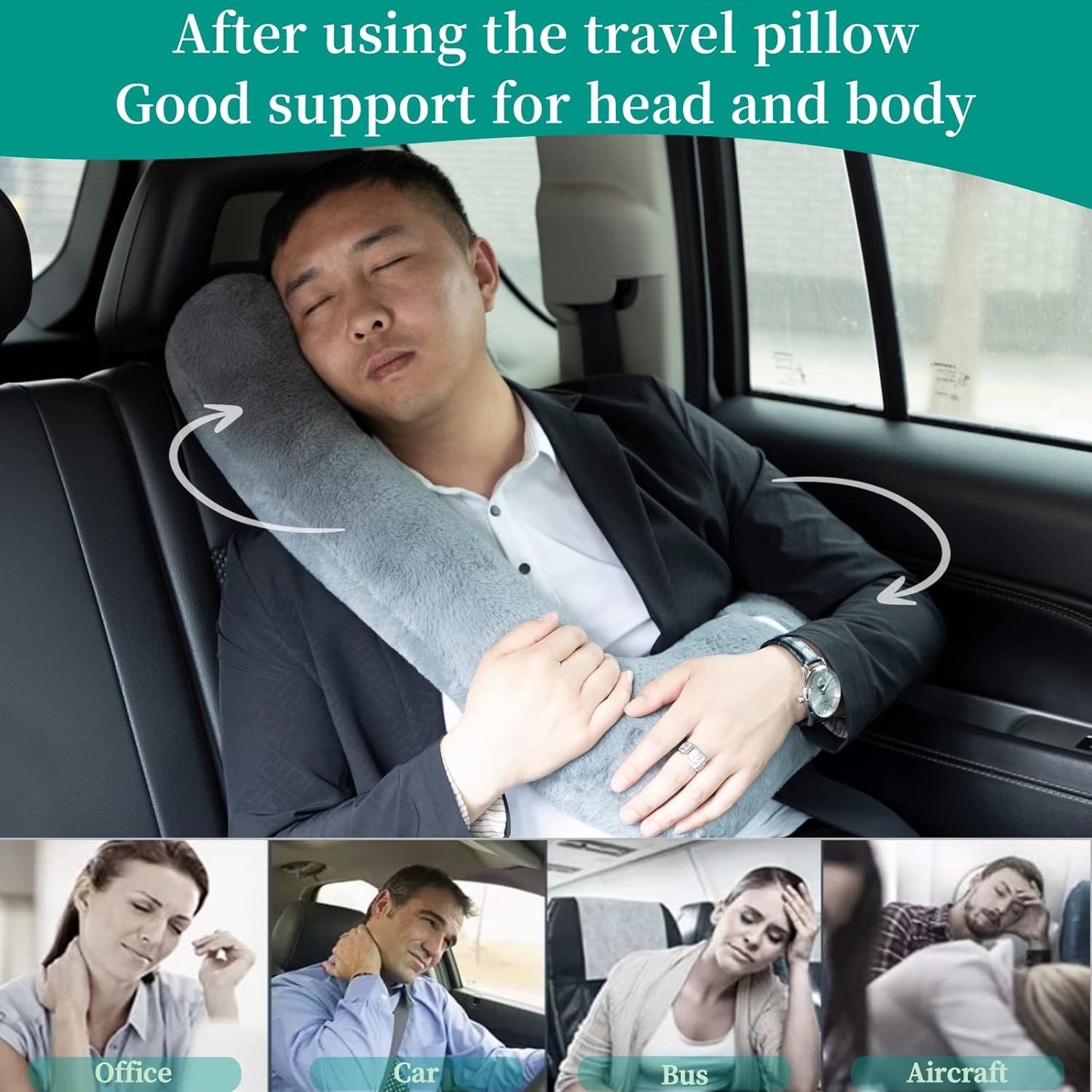 Travel Pillow Upgraded Version of Aircraft Travel Neck Pillow with Storage Bag, Sleep Pillows for Travel by Train, Car, or Plane, Supporting The Head and Body, Travel Pillow for Kids Pink