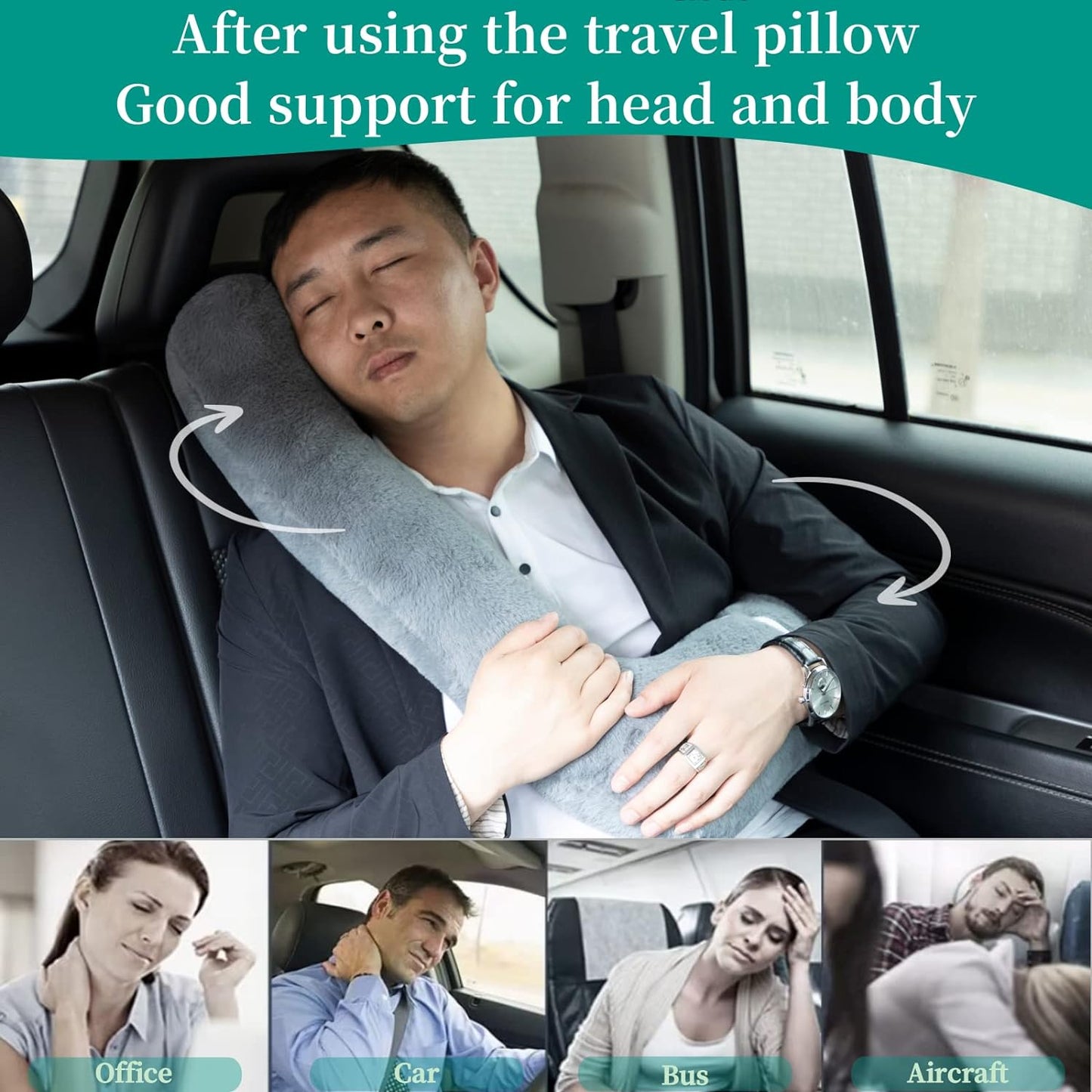 Travel Pillow Upgraded Version of Aircraft Travel Neck Pillow with Storage Bag, Sleep Pillows for Travel by Train, Car, or Plane, Supporting The Head and Body, Travel Pillow for Kids Blue