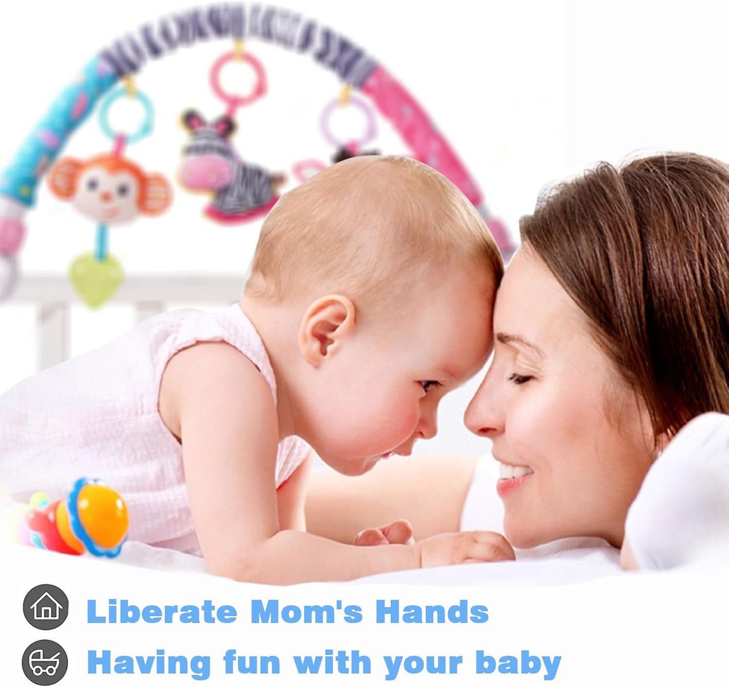 Pau1Hami1ton Baby Stroller Arch Toys, Car Seat Toys,Bouncer Toy Bar/Mobile for Bassinet,Adjustable Baby Hanging Toys Fit for Crib Bed,Stroller,Car Seat.S-19(Pink Zebra)