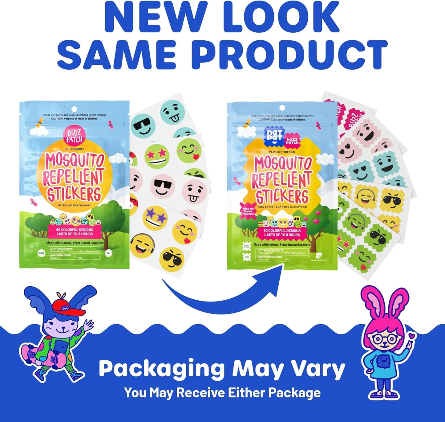 NATPAT Buzz Patch Mosquito Patch Stickers for Kids (3 pack, 180 stickers) - The Original All Natural Citronella Essential Oil Insect Patch, Plant Based Ingredients, Non-Toxic, DEET Free, for Toddlers,