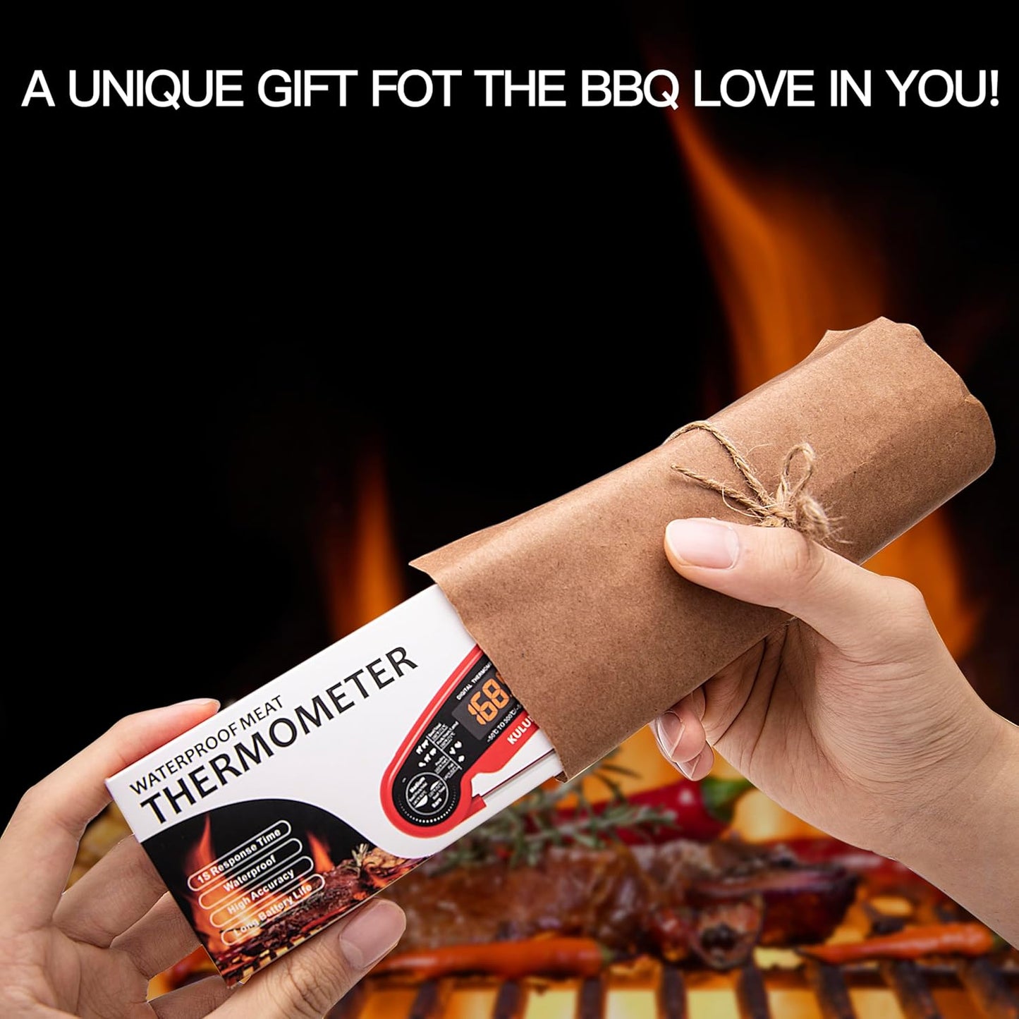 1-Second Rapid and Accurate Meat Thermometer - Waterproof Multifunctional Kitchen Food Thermometer, Ideal for Frying, Smoking, Grilling and More(Red)