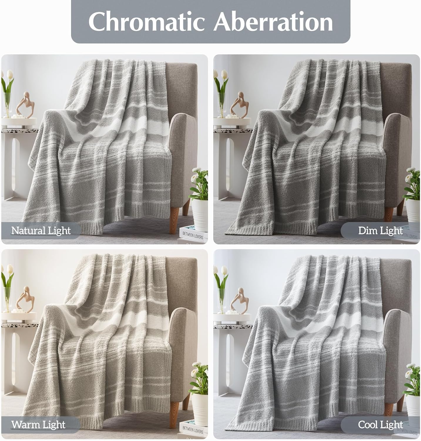 WRENGONGE Light Grey Throw Blanket, 50x70 Soft Cozy Striped Throw Blankets for Couch, Sofa, Bed, Travel, Lightweight Fluffy Warm Plush Decorative Blankets for Women, Men,Kids Gift