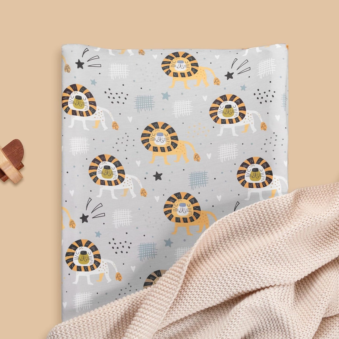 TILLYOU Changing Pad Cover Set in Soft Jersey Material - Fits 32"/34''x16 Contoured Pad for Babies, Lion's Paradise and Grey