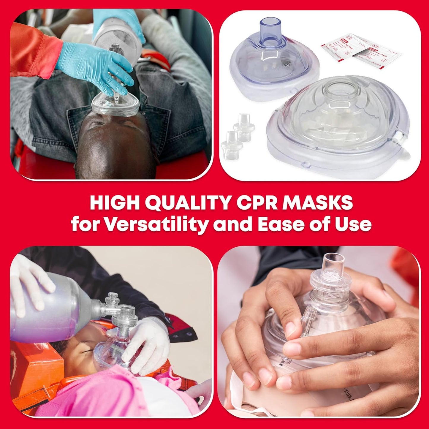 Ever Ready First Aid Adult and Infant CPR Mask Combo Kit with 2 Valves with Pair of Vinyl Gloves & 2 Alcohol Prep Pads - Red (2)
