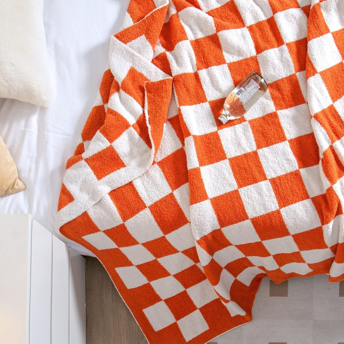 SeaRoomy CheckeredThrow Blanket, Soft Fluffy Microfiber Knit Throw Blanket for Couch Bed, Warm Cozy Reversible Checkerboard Knitted Blanket Room Decor(Burnt Orange, 51"×63")