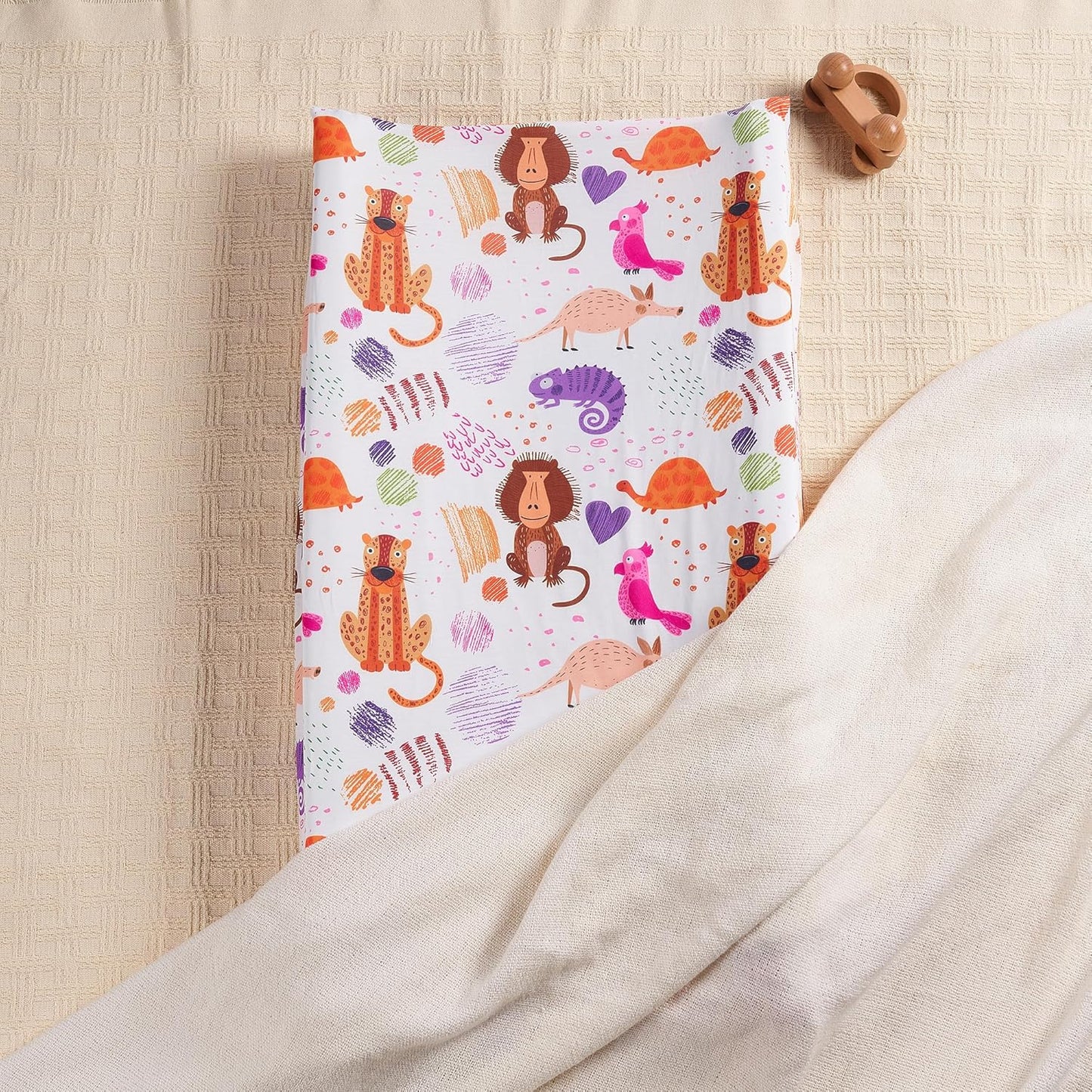 TILLYOU Baby Changing Pad Cover, Changing Table Cover for Girls Boys, Ultra Soft Breathable, 2 Pack Animal Graffiti & dot Printing