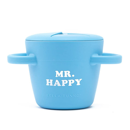 Snack Cups for Toddlers by Bella Tunno, Silicone Spill Proof Food Container with Lid, Babies & Kids 6-12 Months, Mr Happy