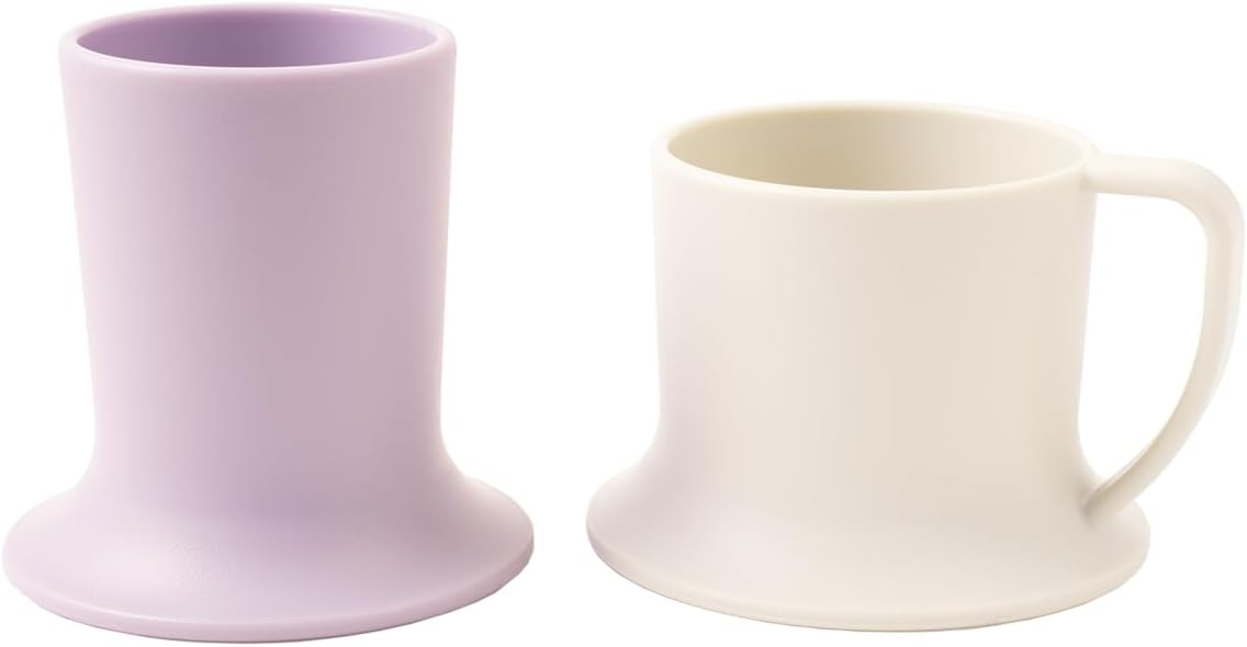 Kids Tumbler and Teacup | 2 Cup Set (6 & 7 Oz) Dishwasher/Microwave Safe 3.5" x 4" | 2 Wide Base Toddler Cups Polypropylene Plastic | Open Sippy Cup for 6+ Month Old (lavender, stone)