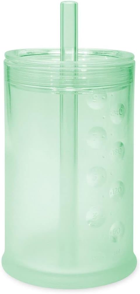 Olababy Clear View Silicone Training Cup with Straw Lid | Toddler Sippy Trainer 12mo+ | Unbreakable Water Drinking Cups for Kids 2yr+ | Baby Led Weaning & Feeding Supplies (Mint, 9 oz)