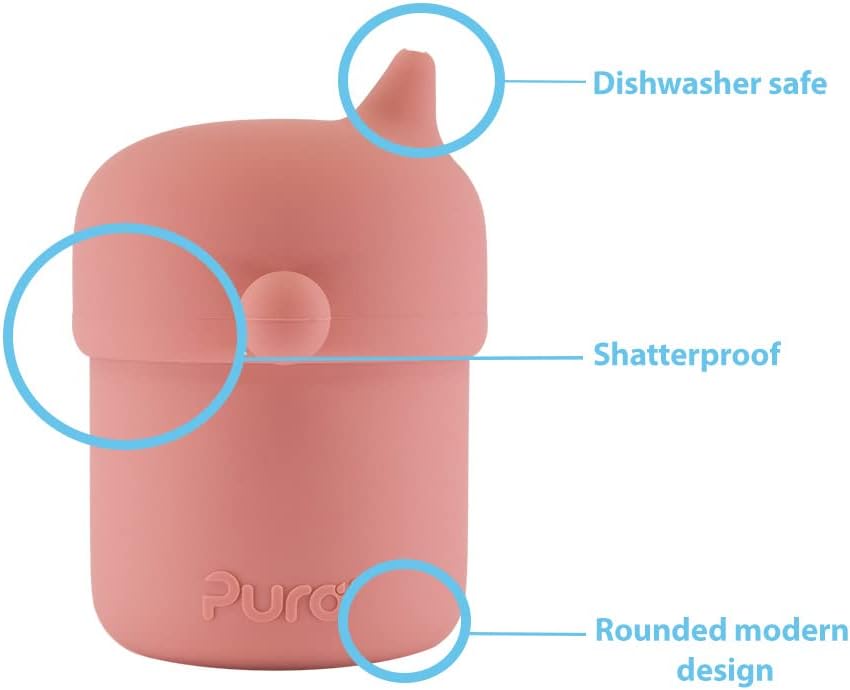 Pura my-my Silicone Sippy Cup 5oz/150ml - Training Cup, Reusable, Platinum Food Grade Medical Grade, Spill Proof Cups for Kids, Toddlers, Babies & Infants (Rose)