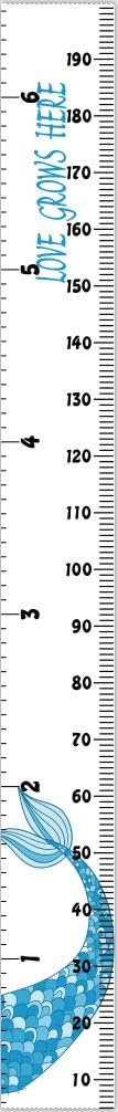 Kids Growth Chart, Wood Frame Fabric Canvas Height Measurement Ruler from Baby to Adult for Child's Room Decoration 7.9 x 79in (7.9 x 79in, Blue Mermaid)