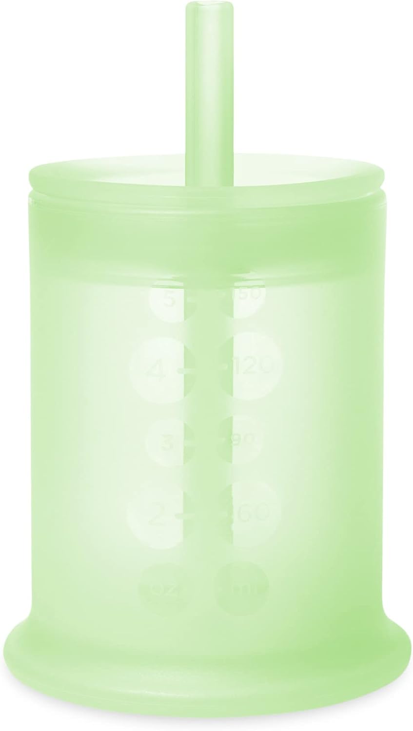 Olababy Silicone Training Cup with Straw Lid | Babies Water Drinking Cup | 6+ Mo Infant To 12-18 Months Toddler | Sippy Cup For Kids & Smoothie Cup | Baby Led Weaning (Kiwi, 5 oz)