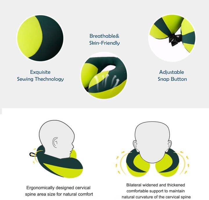 MOOB Neck Pillows for Kids Car & Airplane, Toddler Neck Pillow for Carseat Traveling Gifts for Toddler & Children U-Shape Car Seat Head Travel Neck Pillow Green