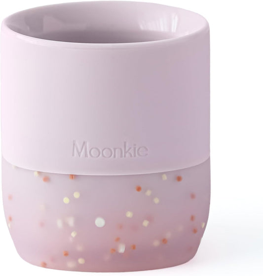 Moonkie Silicone Baby Cup 4 Months+ | Open Training Drinkware for Infants with Confetti Sprinkles | Baby-Led Weaning Essential | 2 oz (Soft Lilac, 1 Pack)