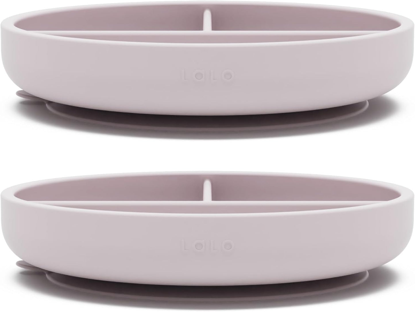 Lalo Suction Plates - 2 Pack, 100% Silicone Non-Toxic BPA-Free Baby Plates with Suction Base To Prevent Accidental Tip-Overs - Suction Plates for Toddlers With Three Divided Sections - Lavender