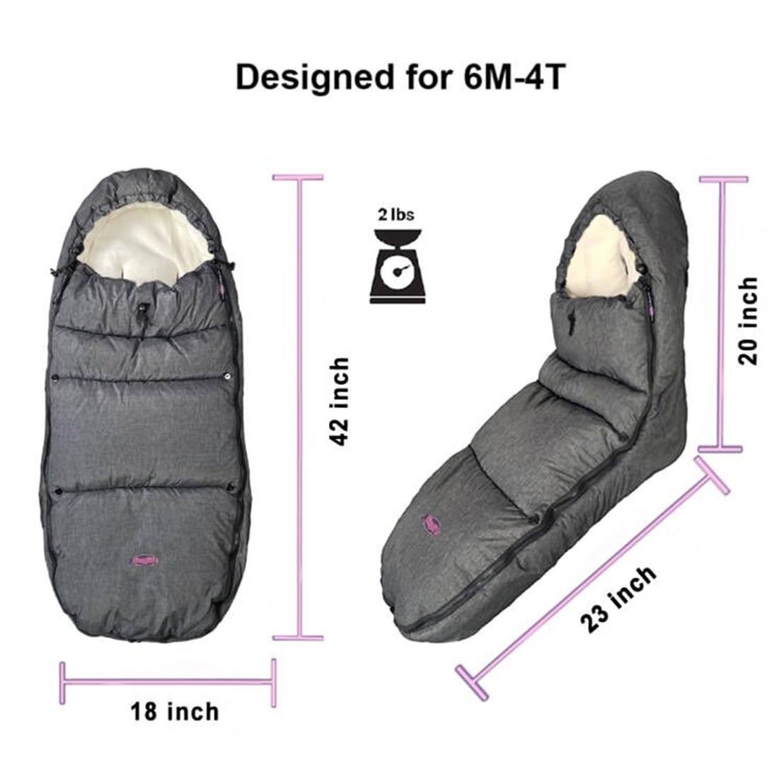 Funlife Anti-Kick Waterproof High Performance Winter Stroller Footmuff Fits All Travel Gear,Front Piece Height Adjustable and Removable,M6-4T