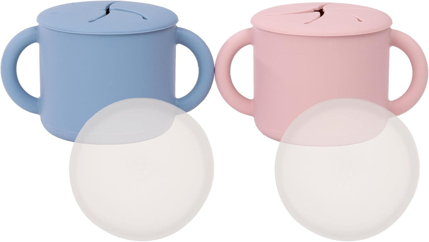 WeeSprout Snack Containers, Food Grade Silicone Cups, Spill-Proof Tops For Toddlers and Babies, Premium Hard Plastic Travel Lids, Dishwasher Safe, Set of 2 Snack Catchers