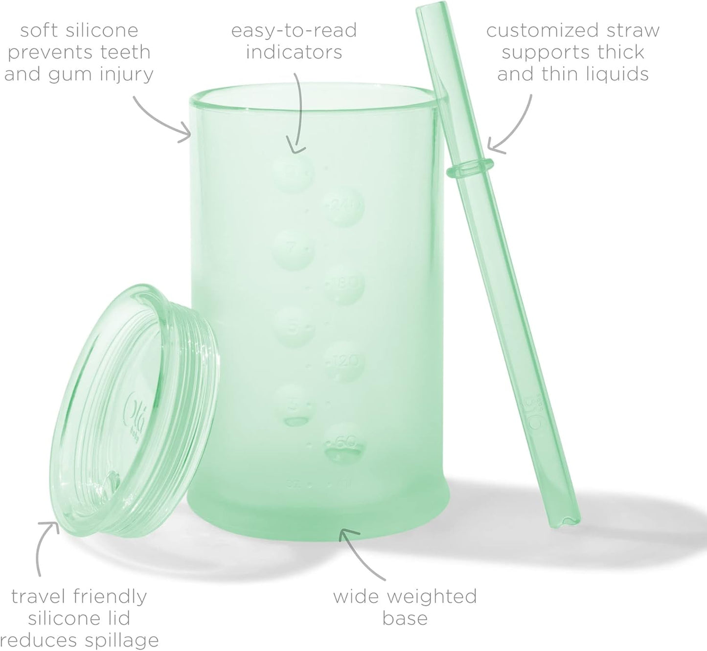 Olababy Clear View Silicone Training Cup with Straw Lid | Toddler Sippy Trainer 12mo+ | Unbreakable Water Drinking Cups for Kids 2yr+ | Baby Led Weaning & Feeding Supplies (Mint, 9 oz)