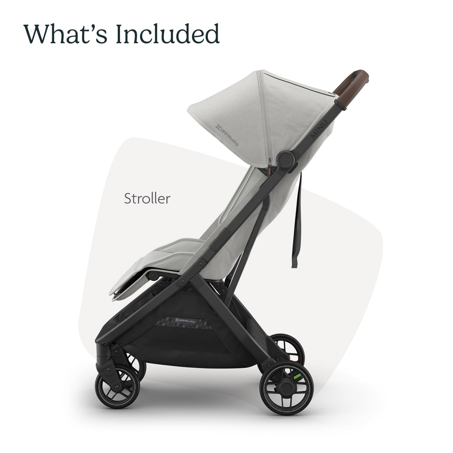 UPPAbaby Minu V3 Travel Stroller | Lightweight + Compact Design | One-Hand Fold + Unfold | from Birth + Overhead Compatible | Savannah (Pearl Gray Mélange/Carbon Frame/Chestnut Leather)
