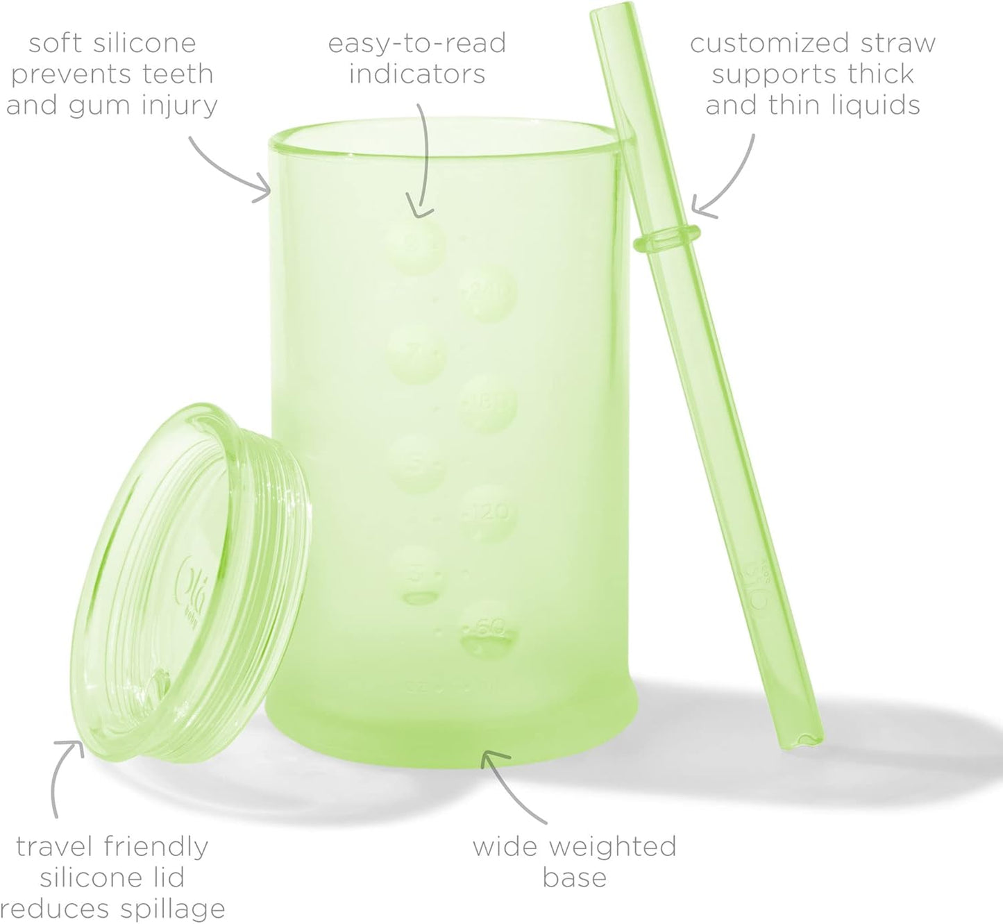 Olababy Clear View Silicone Training Cup with Straw Lid | Toddler Sippy Trainer 12mo+ | Unbreakable Water Drinking Cups for Kids 2yr+ | Baby Led Weaning & Feeding Supplies (Kiwi, 9 oz)