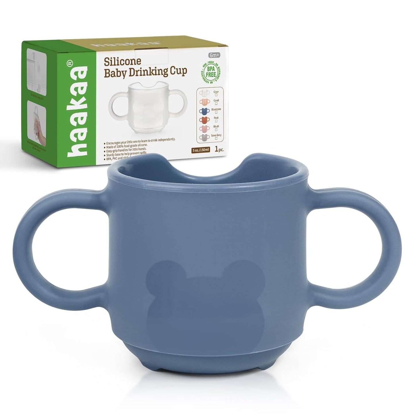 haakaa Silicone Toddler Cups, BPA Free Drop-Proof Training Cups for Baby 6 Months+, 5 Ounce (Bluestone)