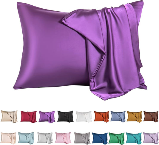 Mulberry Silk Pillowcase for Hair and Skin,Standard Size Cooling Silk Pillow Case with Hidden Zipper,Allergen Proof Dual Sides Soft Breathable Smooth Silk Pillow Cover for Women(Standard,Purple)