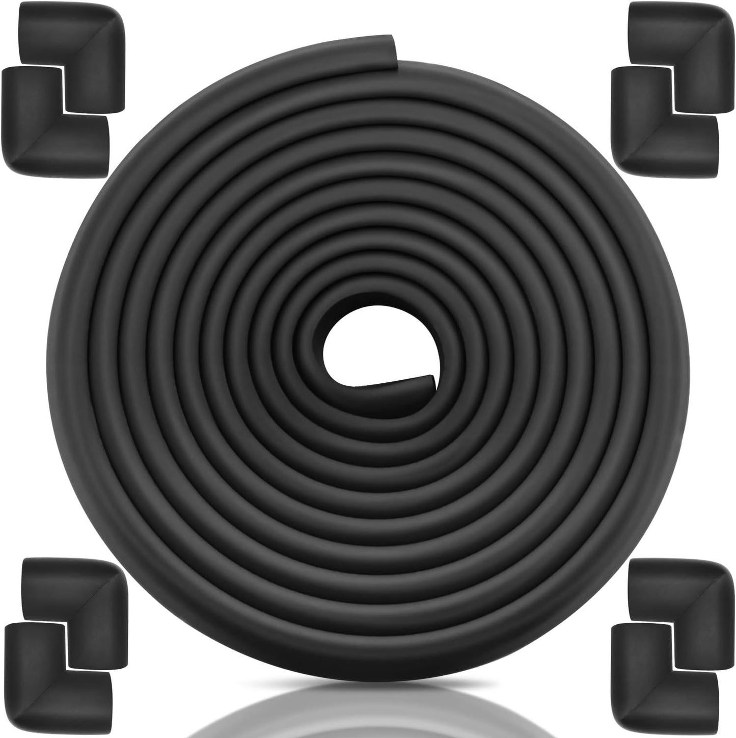 Baby Proofing Edge Corner Protector, 20.5 ft (18.1ft Edge + 8 Corners) Baby Proof Corner Guards,Thick Table Bumper Guard, 3M Pre-Taped Corners, Soft Rubber Foam Guard Heavy-Duty Black