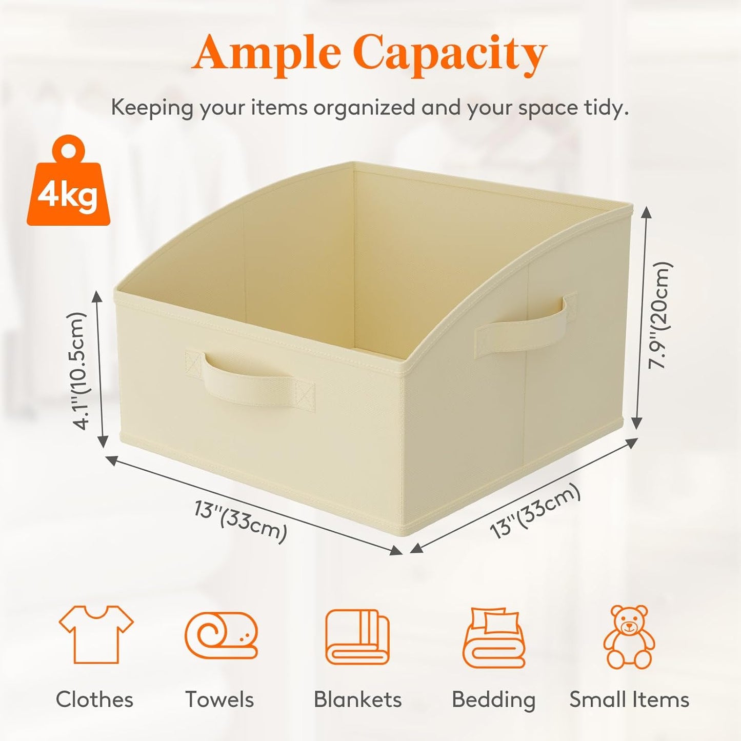 Lifewit Storage Baskets for Shelves, 6 Packs Non-woven Fabric Trapezoid Closet Organizer Bins with Handles, Foldable Clothing Containers Box for Clothes, Toy, Towel, Book, DVD, Hats, Small-Beige