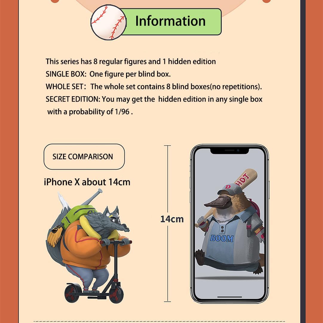 Animal Baseball Team Series Figures 8PCs Random Art Cute Collectibles Birthday Gift