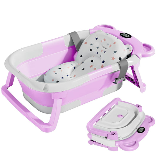TPN Collapsible Baby Bathtub, Baby Bath Tub with Soft Cushion & Real-Time Thermometer, Baby Bathtub Infant to Toddler Tub (0-36 Months), Portable Newborn Travel Bath tub
