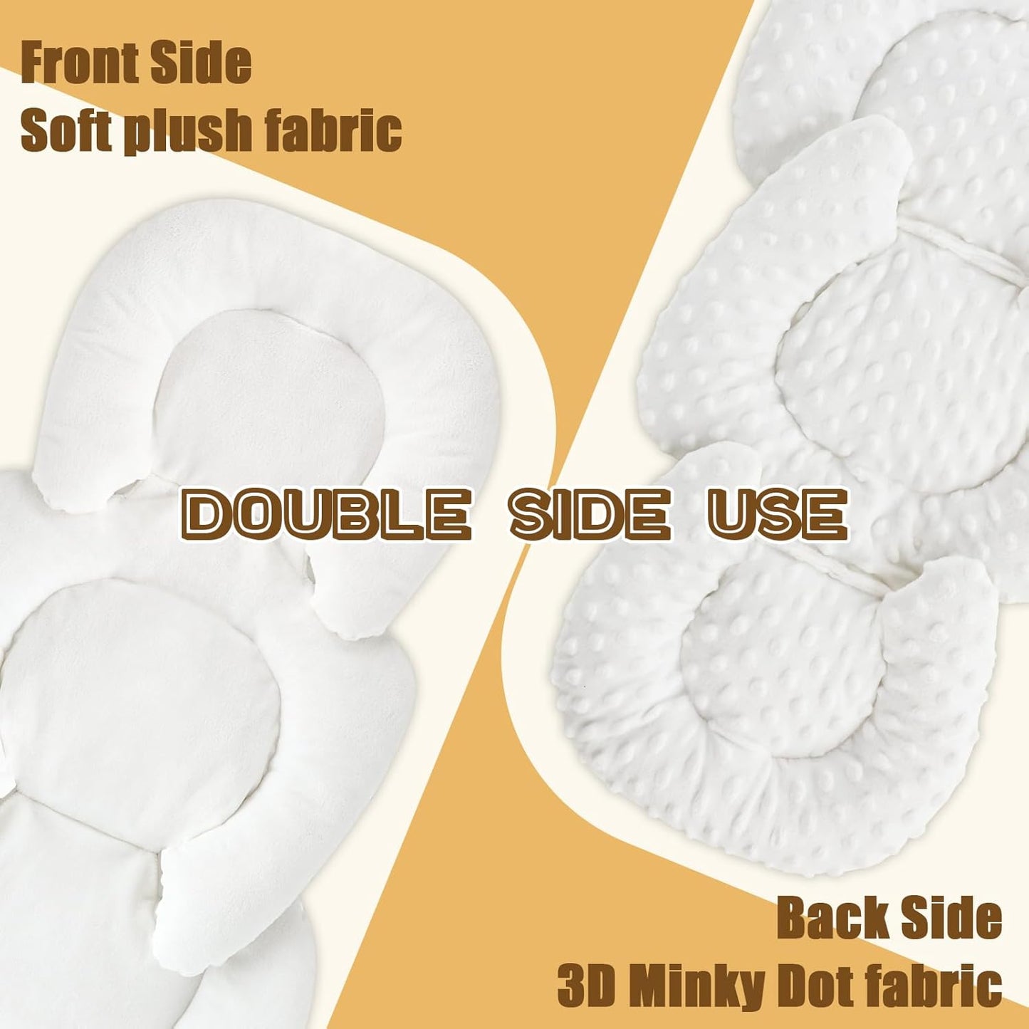 GFU Infant Car Seat Insert Head and Body Support, Reversible Newborn Insert for Carseat with Strap Pads, Soft Stroller Cushion Pillow Insert for Boys and Girls, Fits for Stroller, Swing, White