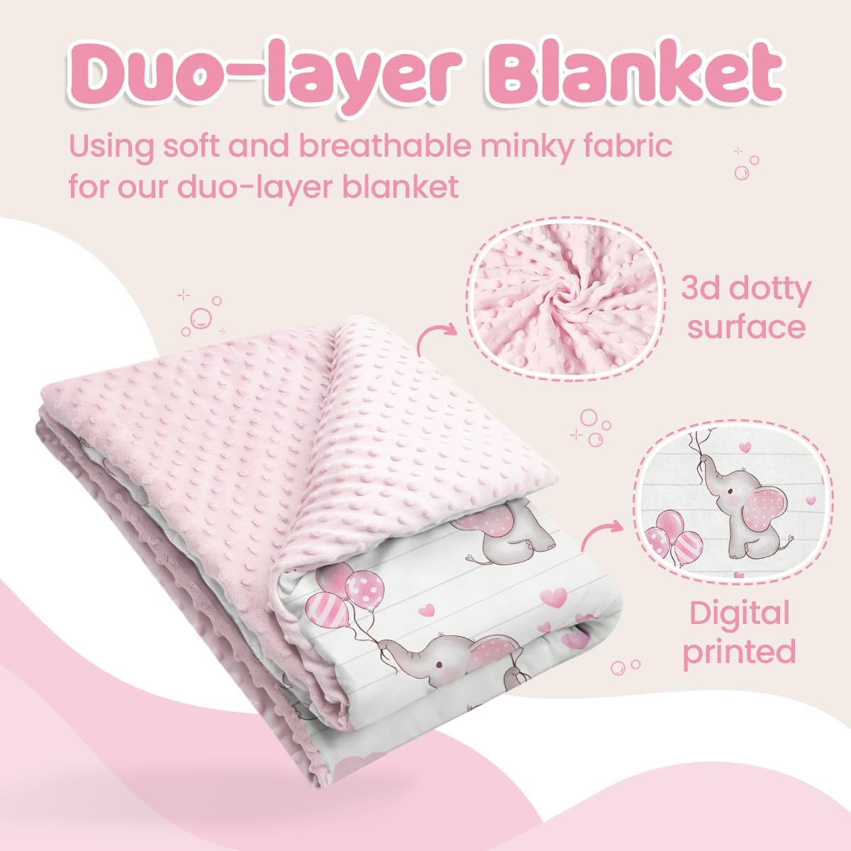 SANDJEST Elephant Kid Blanket for Girl - 30 x 40 Minky Throw Blankets for Girls - Gift for Kids on Birthday