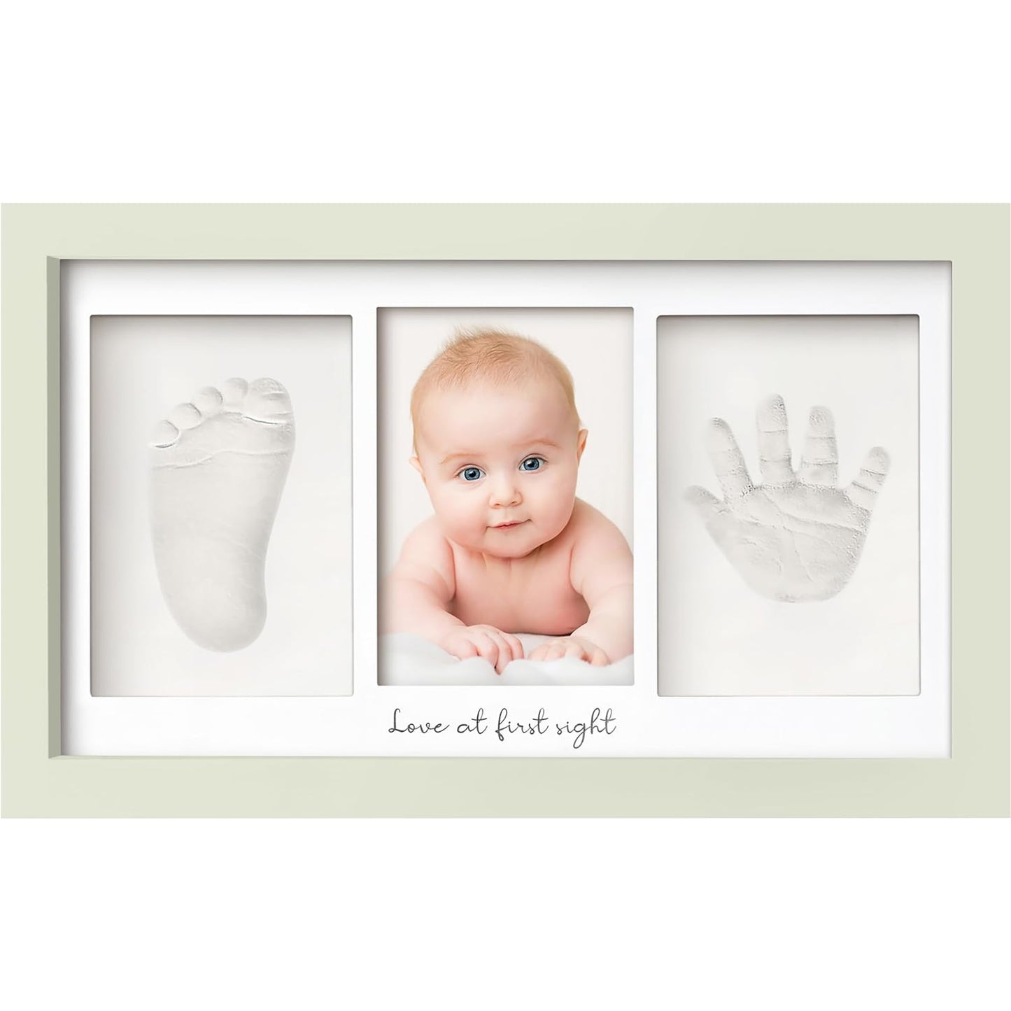 Baby Hand and Footprint Kit - Clay Handprint Keepsake Frame, Newborn Nursery Picture Frame, Personalized New Mom Gifts for Baby Shower & Registry (Sage)