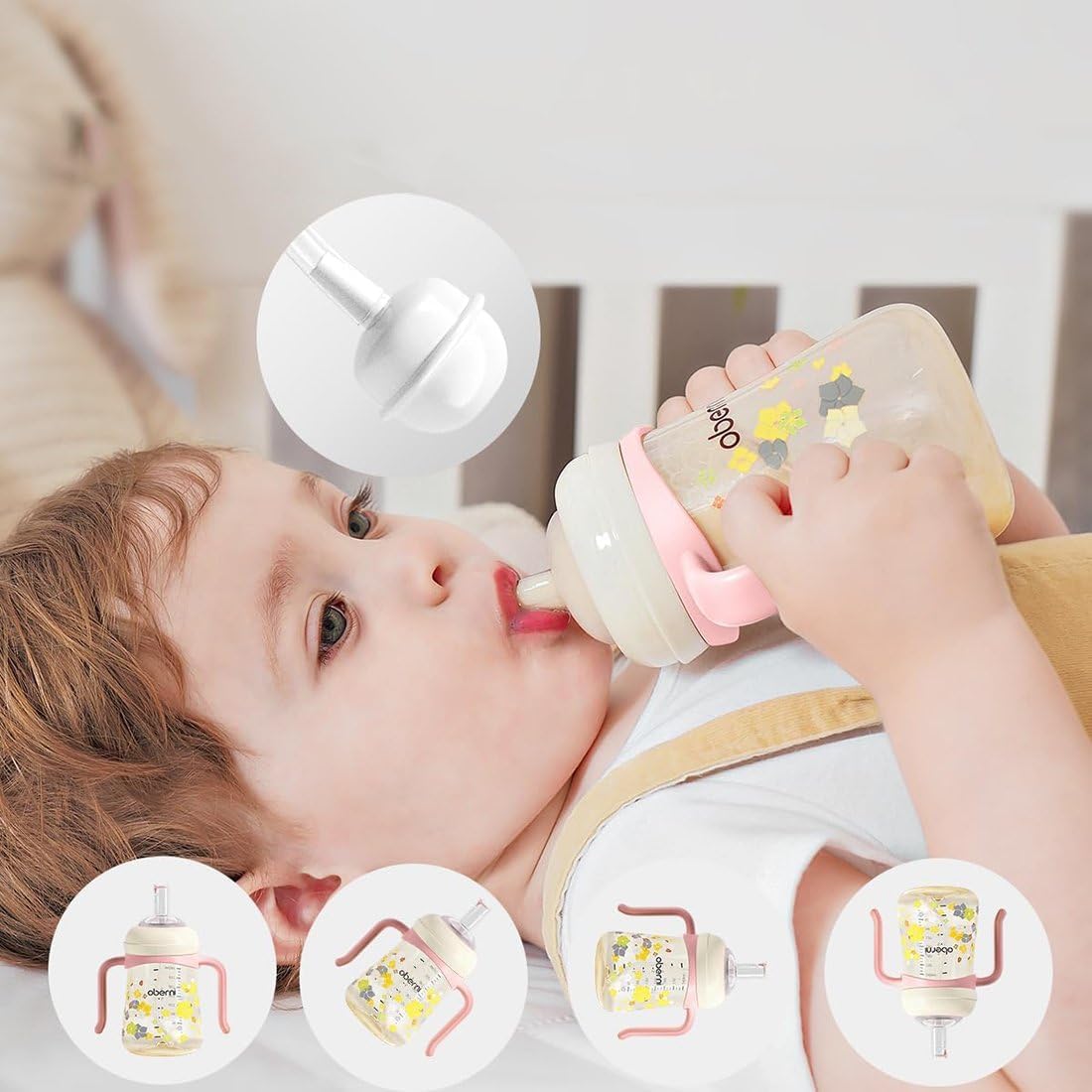 Toddler Sippy Cup, Weighted Straw Baby Drinking Water Bottle with Valved Spout for 6+ Months, 300ml/10oz/Pink/1Pack