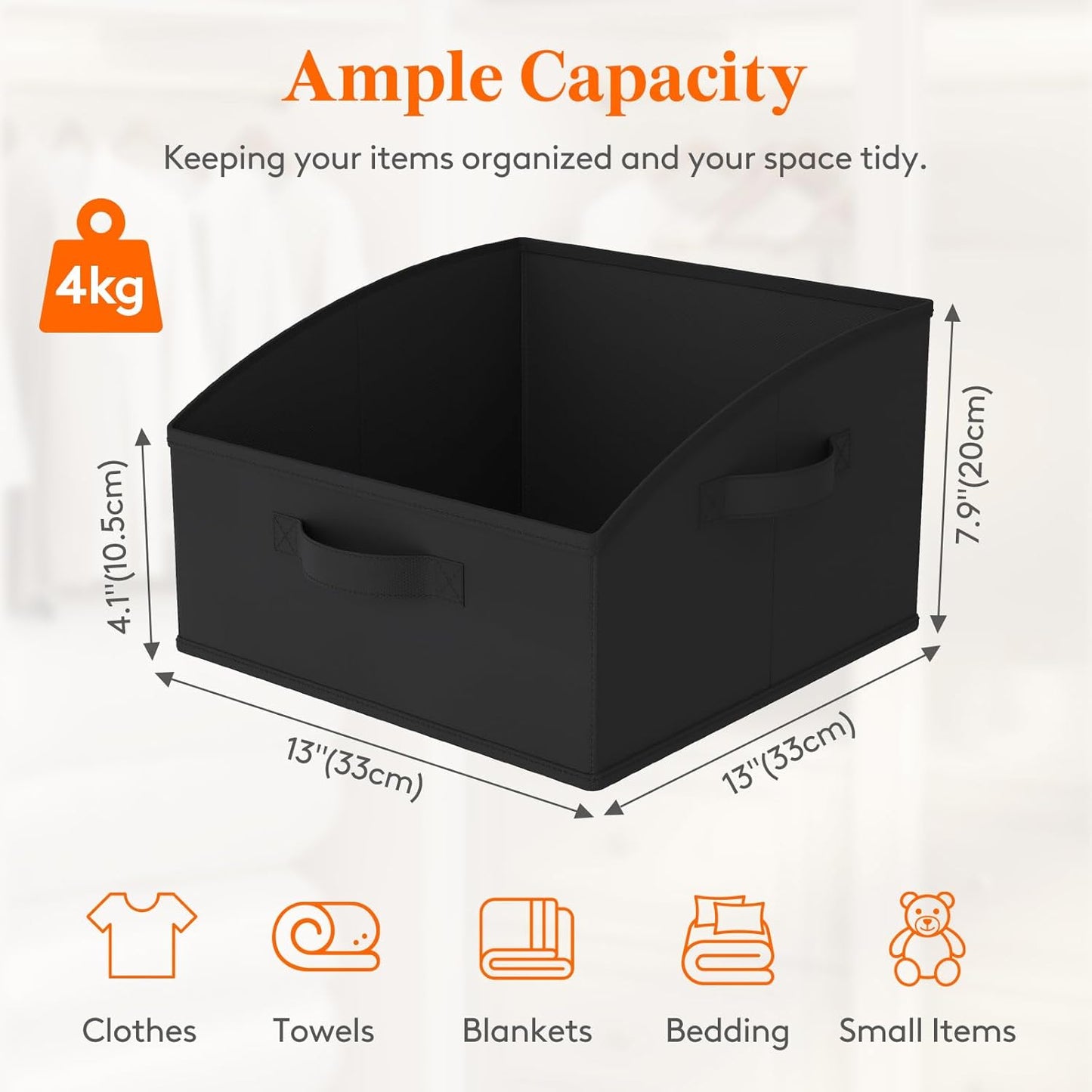 Lifewit Storage Baskets for Shelves, 6 Packs Non-woven Fabric Trapezoid Closet Organizer Bins with Handles, Foldable Clothing Containers Box for Clothes, Toy, Towel, Book, DVD, Hats, Small-Black