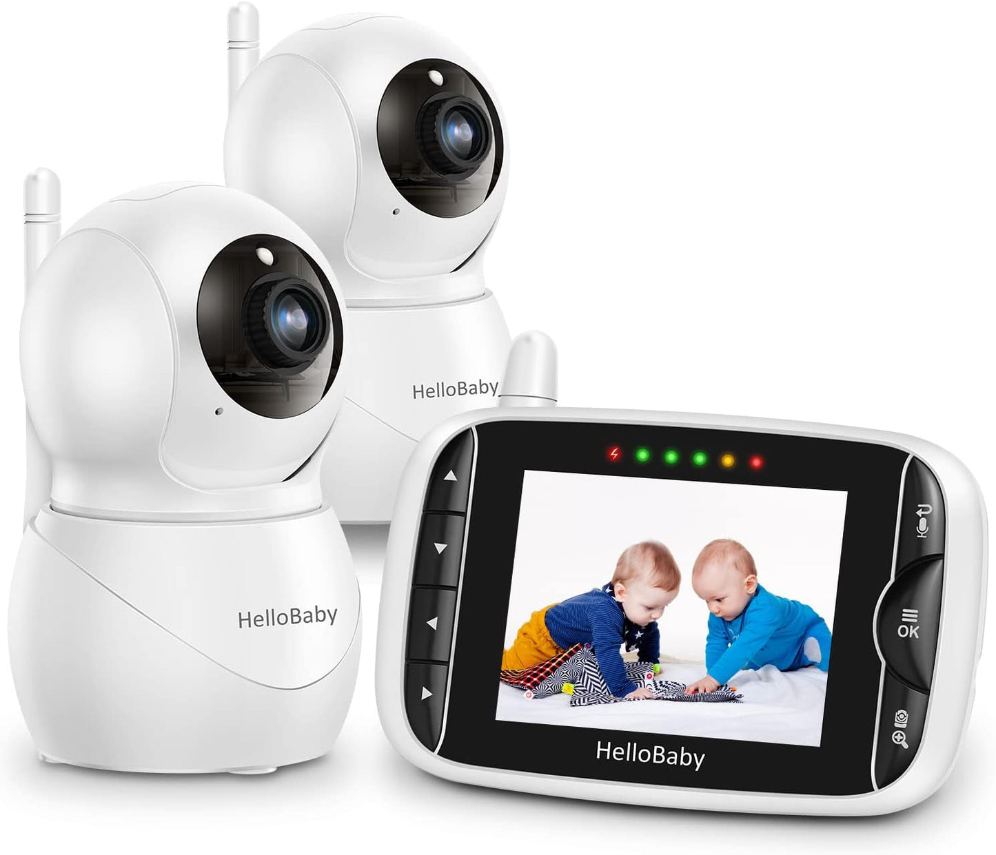 HelloBaby Monitor with Camera and Audio, IPS Screen LCD Display Video Baby Monitor No WiFi Infrared Night Vision, Temprature Screen Lullaby, Two Way Audio and VOX Mode (HB66pro-2 Cameras)