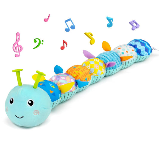 Baby Tummy Time Toys 0-6 Month Musical Stuffed Animal Plush Caterpillar Toy for Infant 6-12 Month Teething Sensory Toy with Crinkle Rattle for Babies 0-3-6 Month Newborn Boy Girl Birthday Gift 1