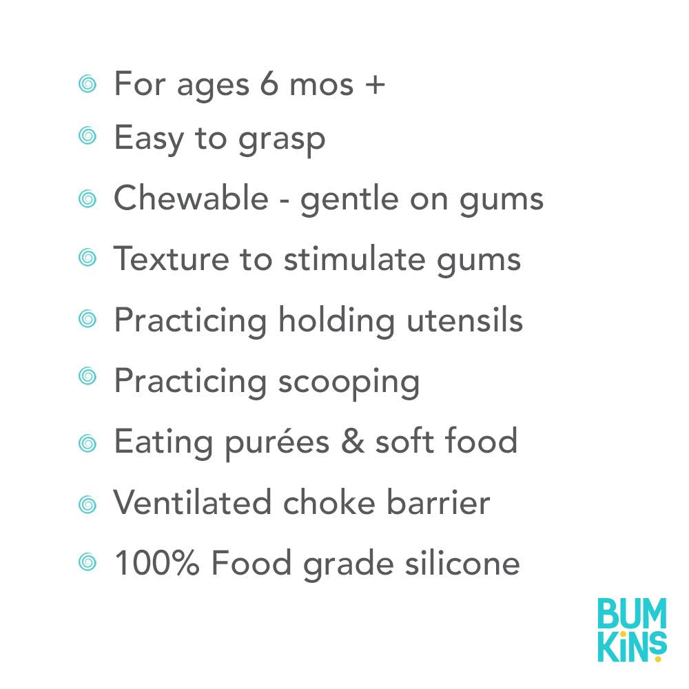 Bumkins Baby Utensils Set, Chewtensils Silicone Spoons for Dipping, Self-Feeding, Baby Led Weaning, Trainer Learning, First Stage Eating, Soft Practice Fork and Spoon, Babies 6 Months, Jade Green