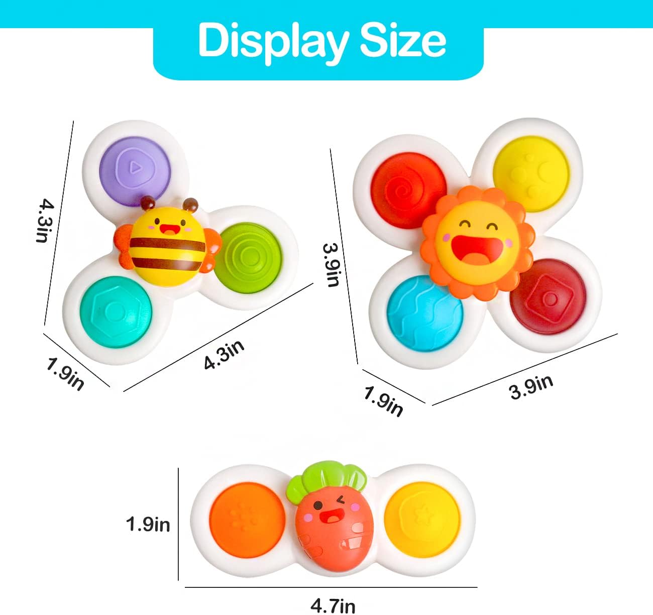 3PCS Suction Cup Toy for Baby 12-18 Months Spinning Sensory High Chair Toys Car Window Airplane Travel Toys First Birthday Easter Gift for Toddlers 1 2 3 Year Old Boys Girls